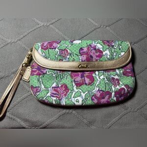VTG COACH Ashley Iris Multi Color Floral Wristlet Green Pink Gold Accents Large